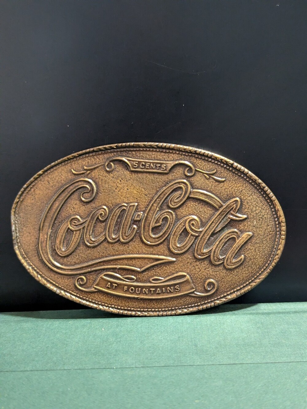 Vintage Coca-Cola Brass Belt Buckle – "5 Cents at Fountains"